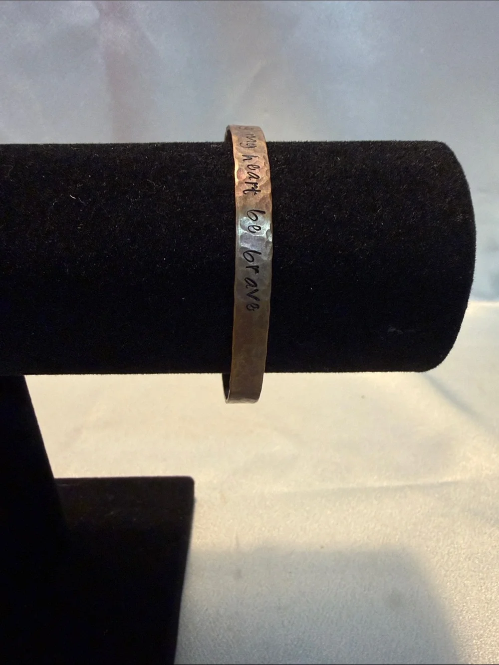 Source Unknown Hammered Copper Tone Cuff Bracelet with Hand-Stamped Message